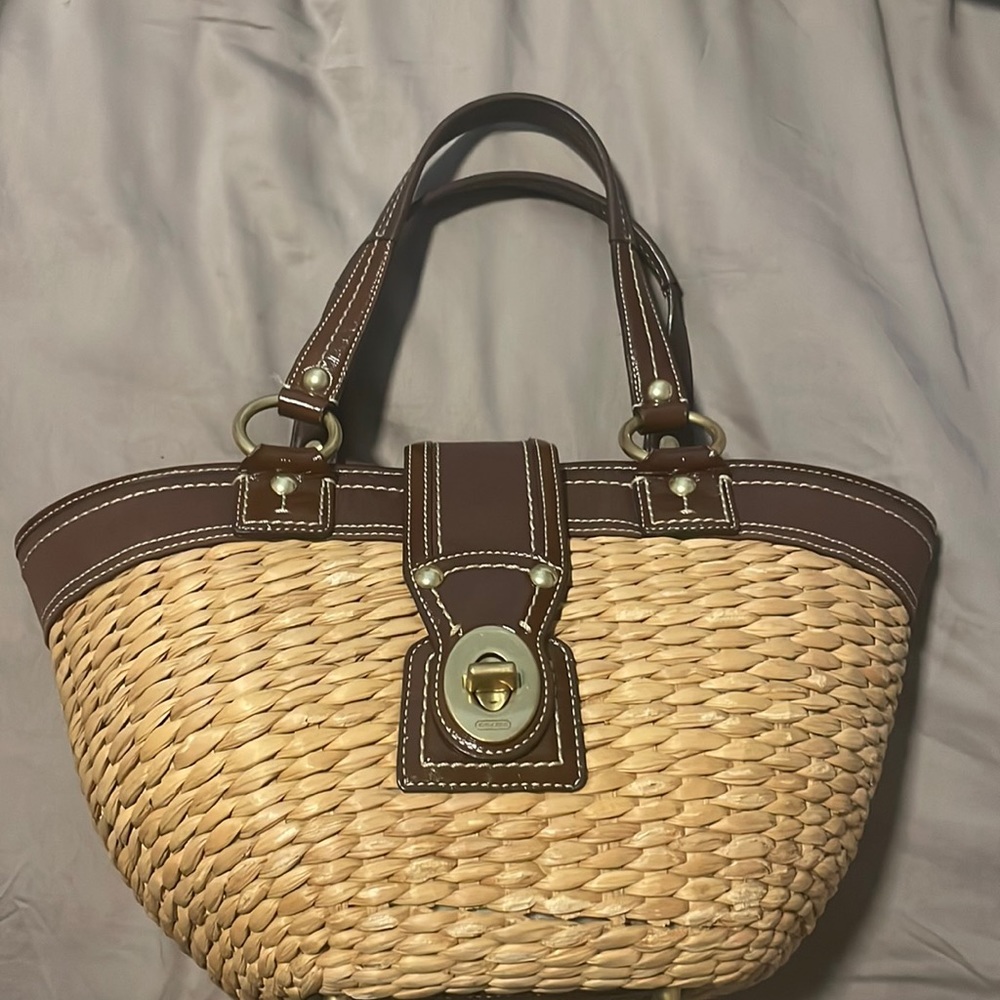 Vintage Coach wicker tote bag